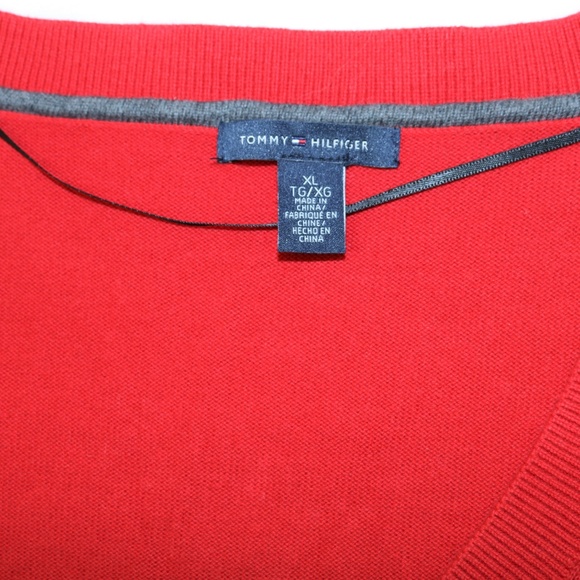 Tommy Hilfiger Sweater Women XL Red Argyle Christmas Valentine V-neck Top READ! - Picture 4 of 8